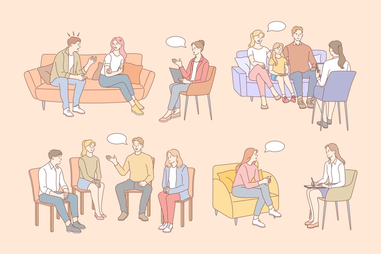 tegning af forskellige samtalesituationer