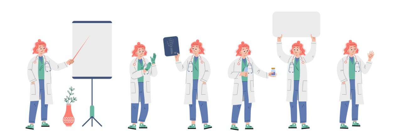 tegning af sygeplejersker der forklarer forskellige ting