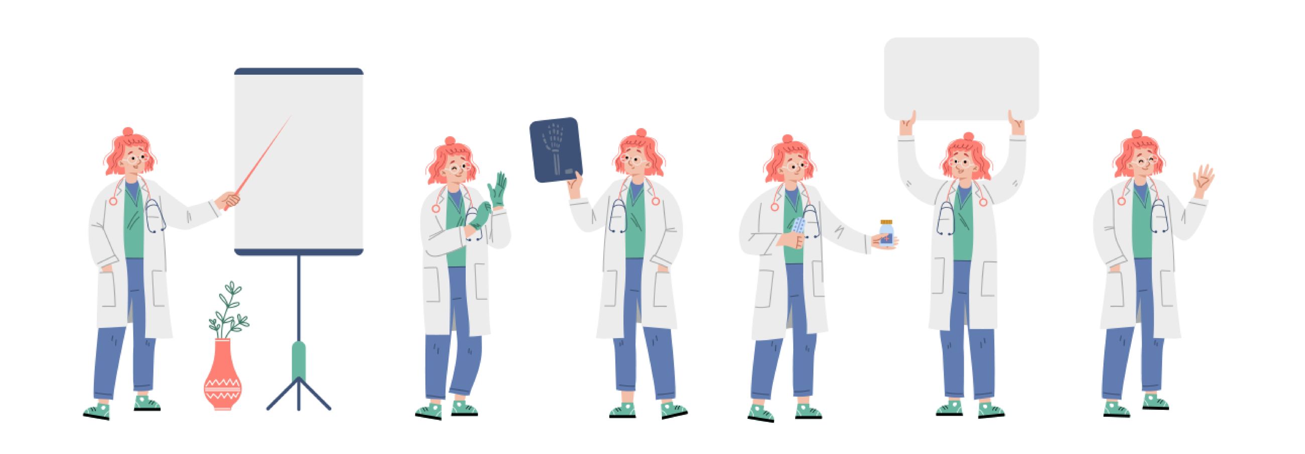 tegning af sygeplejersker der forklarer forskellige ting
